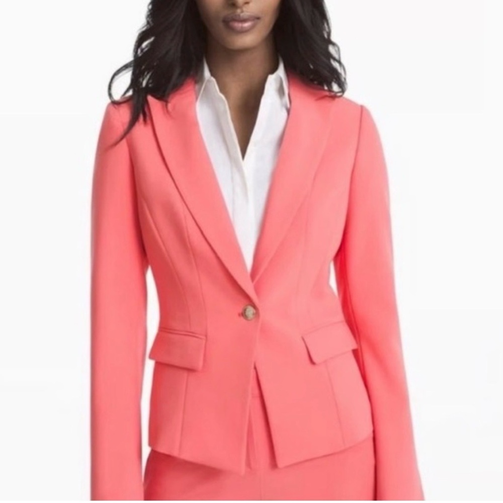 White House Black Market Coral Dress Suit Blazer with Gold Button | Size 2